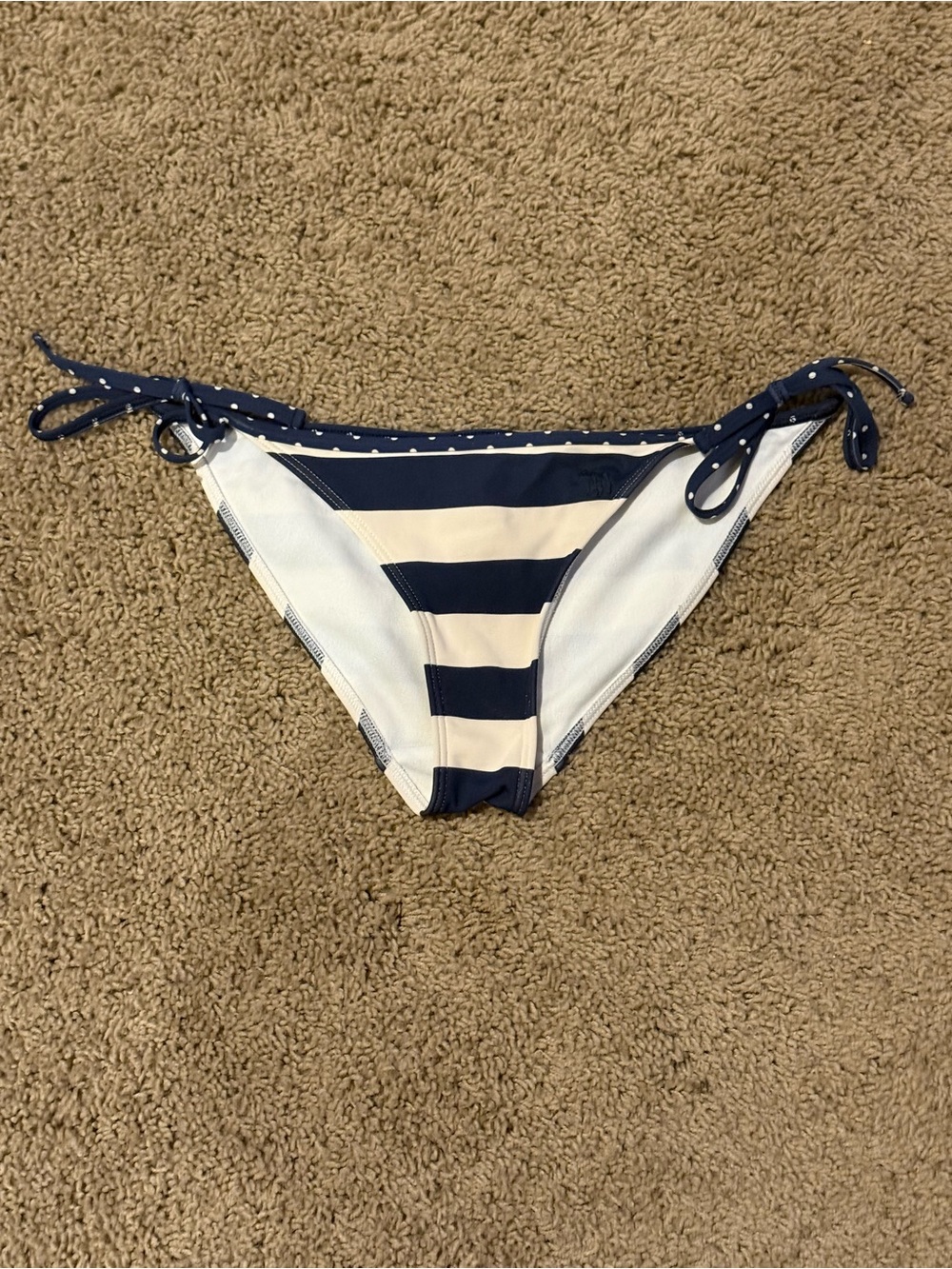 Abercrombie & Fitch Navy and White Striped Tie-Side Bikini Bottom